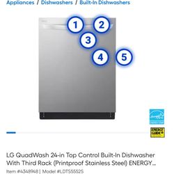 LG QuadWash 24-in Top Control Built-In Dishwasher With Third Rack (Printproof Stainless Steel) ENERGY STAR, 46-dBA Very Quiet Sound Level