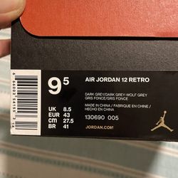Jordan 12 Dark Grey Size 9.5