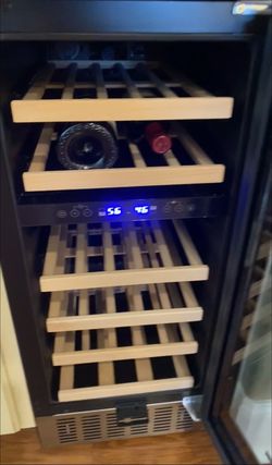 Upgraded 15 Inch Wine Cooler, 28 Bottle Dual Zone Wine Refrigerator with Stainless Steel Tempered Gl