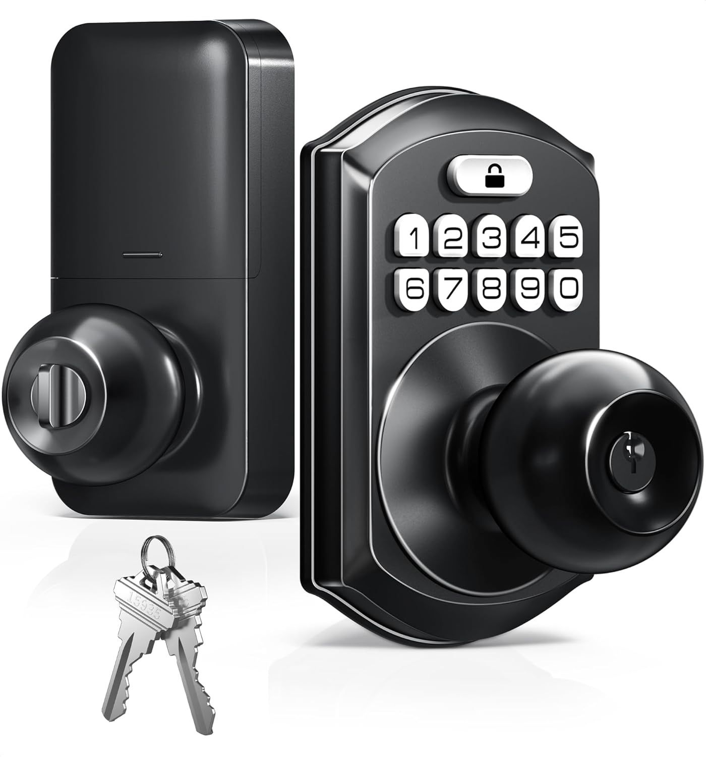 TEEHO TE003 Keyless Entry Keypad Door Lock with Handle, Electronic Digital Smart Locks for Front Door, Smart Door Knob with Code for Bedroom with Inte