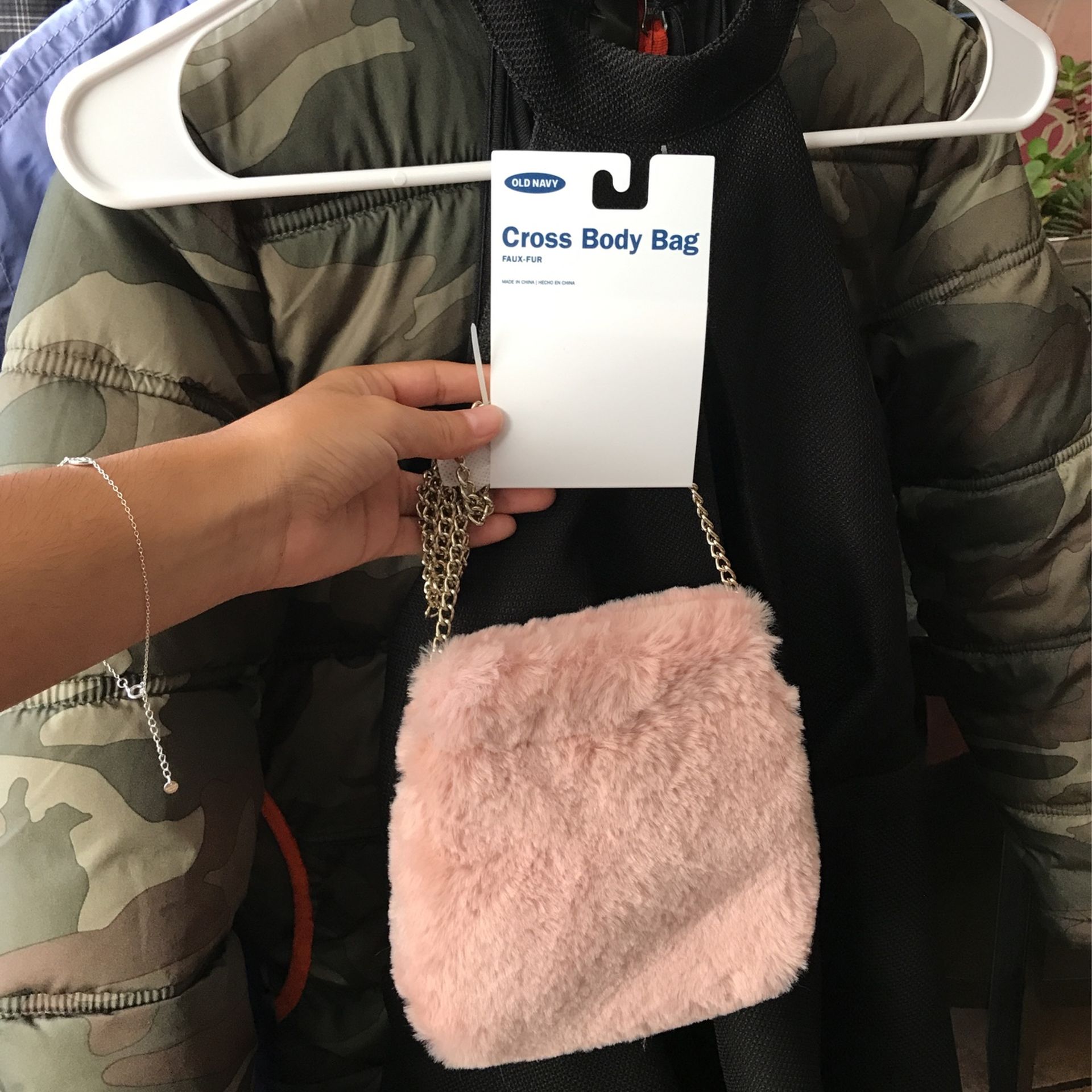 Cross Body Bag Pink Faux Fur 