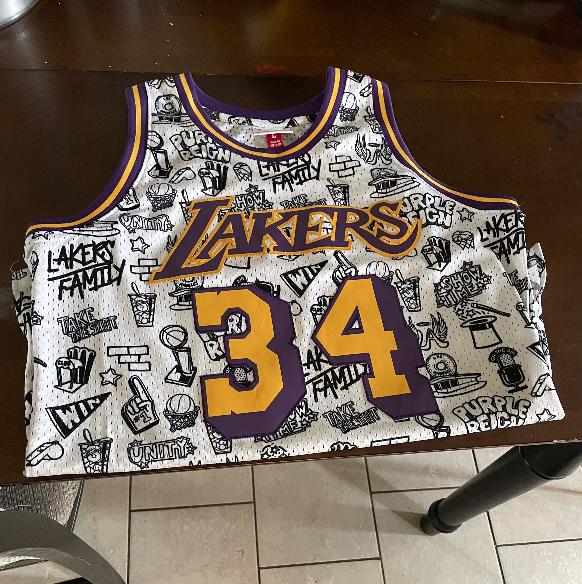 Lakers Jersey, White/black With Purple And Yellow,O’Neal #34