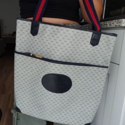 Authentic Vintage Gucci GG Monogram Micro Guccissima Sherry Web Shopper Tote Bag
