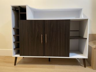 Bar - Midcentury Modern White and Dark Brown with Adjustable Shelves