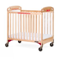 Compact Crib with 3" Mattress, ClearView Panels, 4" Wheels, Natural, New in Box
