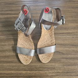 BCBGeneration Shoes Womens Size 10B Silver Strap Cork Wedge Heels