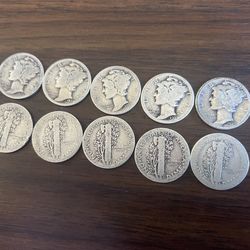 Lot of 10 mercury silver dimes, $50