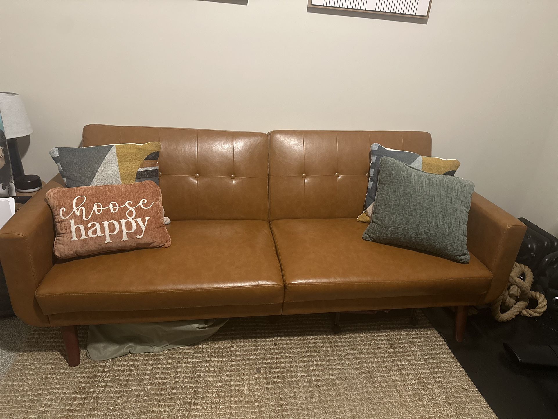 Modern Futon – Camel Faux Leather (non-negotiable pricing)