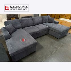 Modern Corduroy U-Shape Sectional Sofa - Double Chaise Couch Set