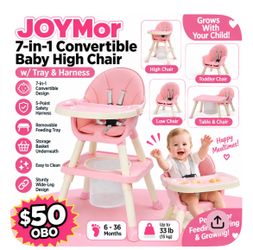 JOYMor 7-in-1 Convertible Baby High Chair w/ Tray & Harness – New