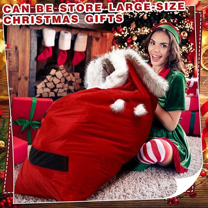 80 x 60 Inches Jumbo Bike Gift Bag Extra Large Bicyle Christmas Santa Claus Bag Sack Giant Embroidered Santa Belt Present Sack Christmas Red Velvet Sa