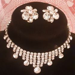 c1950-60 RHINESTONE CHOKER w/Matching Earrings