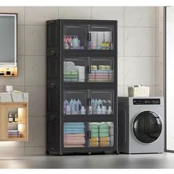  160GAL Storage Bins with Lid and Wheels, Stackable Closet Organizers and Storage Drawer, Collapsible Storage Box with Dividers, Foldable Plastic Cabi