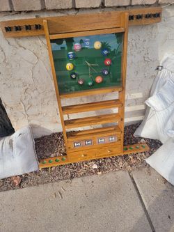 Wall Mount Billiard Cue Rack with clock and storage