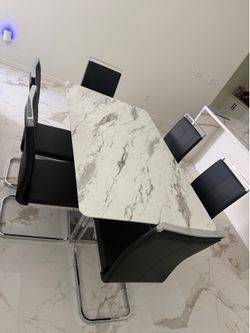 Marble Dining Table Set with Cantilever Chairs
