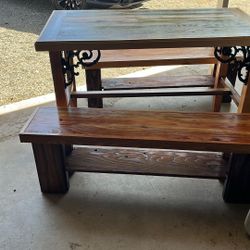 Table and 2 benches 