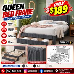 Queen Bed Frame with Storage Drawer