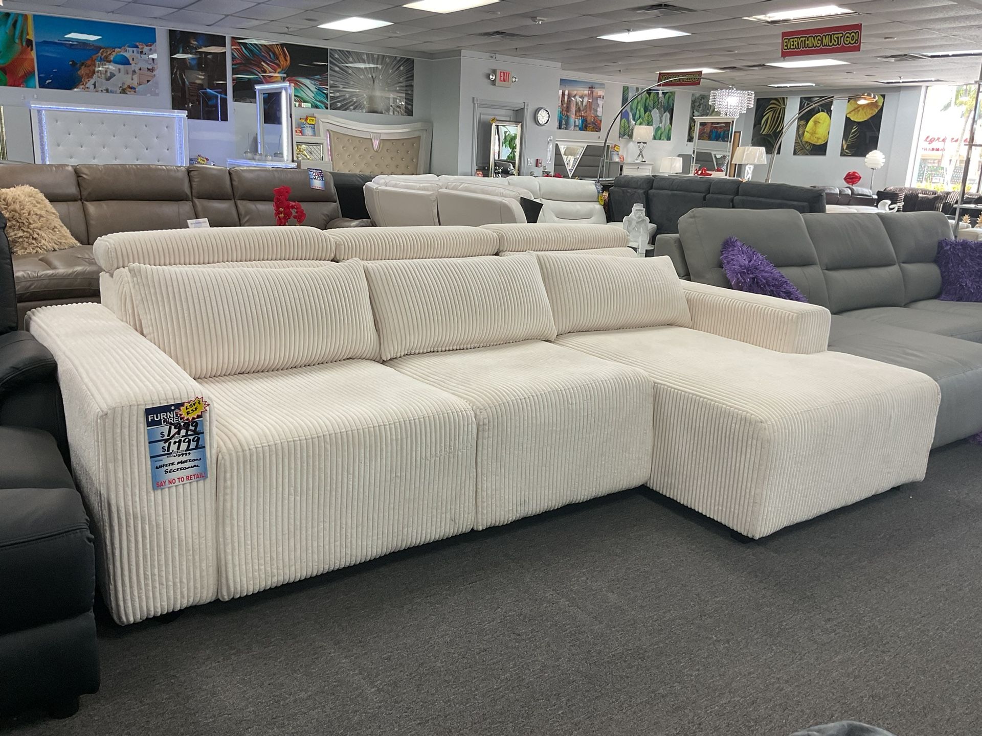 🎉TAX FURNITURE SEASON SALE NOW 🛍️ BEAUTIFUL AND TRENDY WHITE MOTION SECTIONAL 35% OFF 🤯🚨