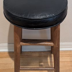 Black Padded Wood Stool