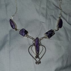 Vintage/boho style sterling necklace  natural purple gemstones, perfect statement piece.