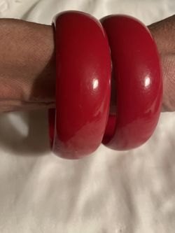 BANGLE BRACELETS TWO BRIGHT CHERRY RED