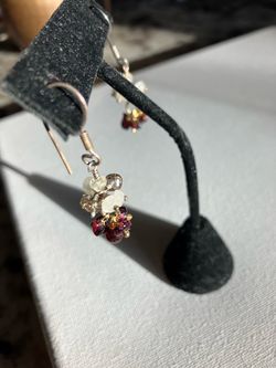 Wine-Red Stone and Clear Quartz Beaded Cluster Drop Earrings