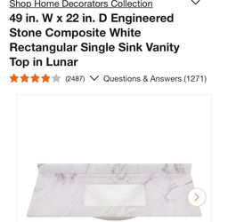 49 in. W x 22 in. D Engineered Stone Composite White Rectangular Single Sink Vanity Top in Lunar
