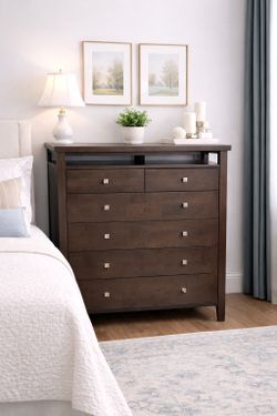 Dark Brown Wooden Dresser with 6 Drawers