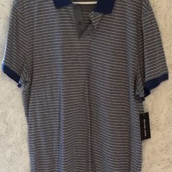 XL MICHAEL KORS Mens Blue & Gray Strip Short Sleeve Knit Collar Polo Golf Shirt