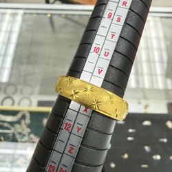 24kt Pure Gold Solid Diamond Cut Stars Gold Ring 