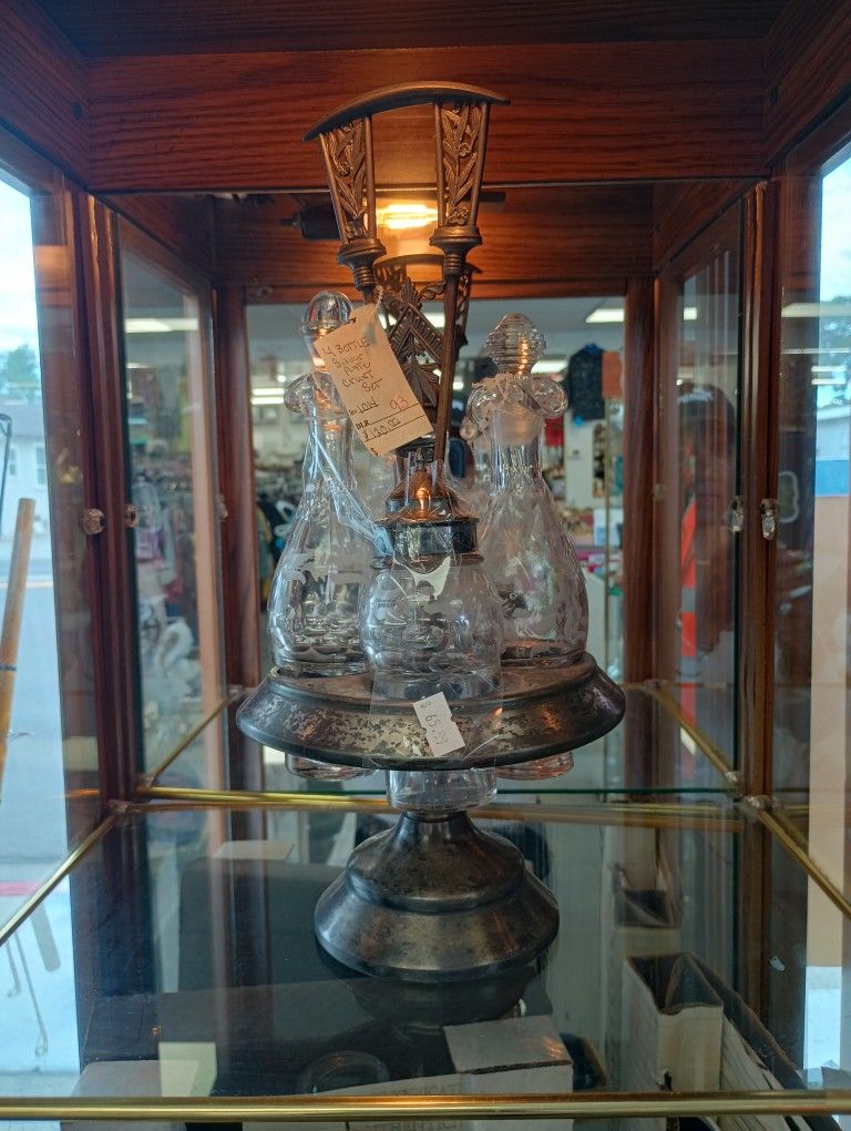 antique 4 bottle Silver Plated Cruset set