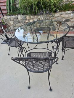 Vintage charcoal Grey heavy duty wrought iron outdoor patio dining set 5pcs