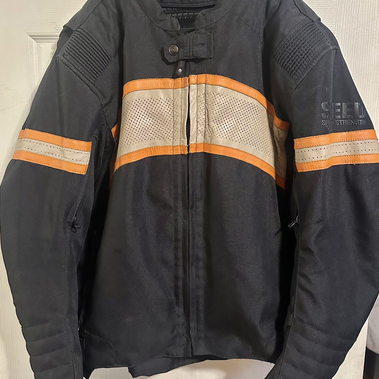 Speed and Strength Motorcycle Jacket, Black/Orange/Cream (L)