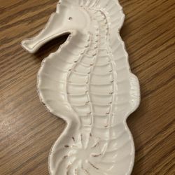 Seahorse trinket dish - serving plate 9.5" long - beach coastal home decorations 