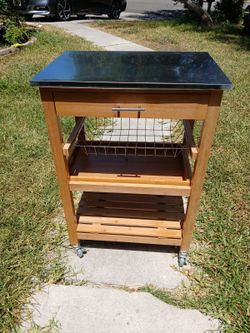 Rolling Kitchen Cart with Stainless Steel Top & Storage Island