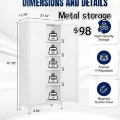 ✌️ White Storage Cabinet with Feets-Metal Home Kitchen Pantry Cabinets with Doors and Adjustable Shelves,Organization Locker for Cupboard/Bedroom