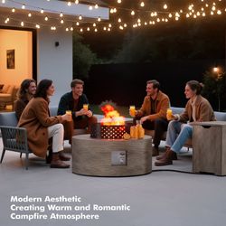 30" Round Wood Grain Iron Fire Pit, 50,000 BTU with Lid, Brown Wood Grain Fire Pit Table for Patio Backyard Garden Camping