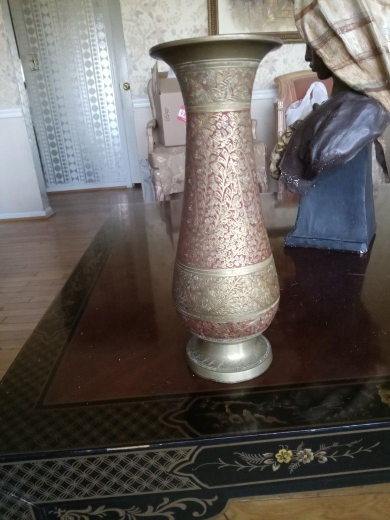 Beautiful Brass With Redish Brown Inlay Vase