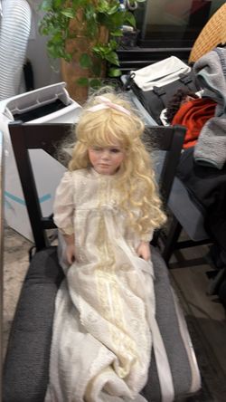 Vintage Porcelain Collector Doll with Blonde Hair