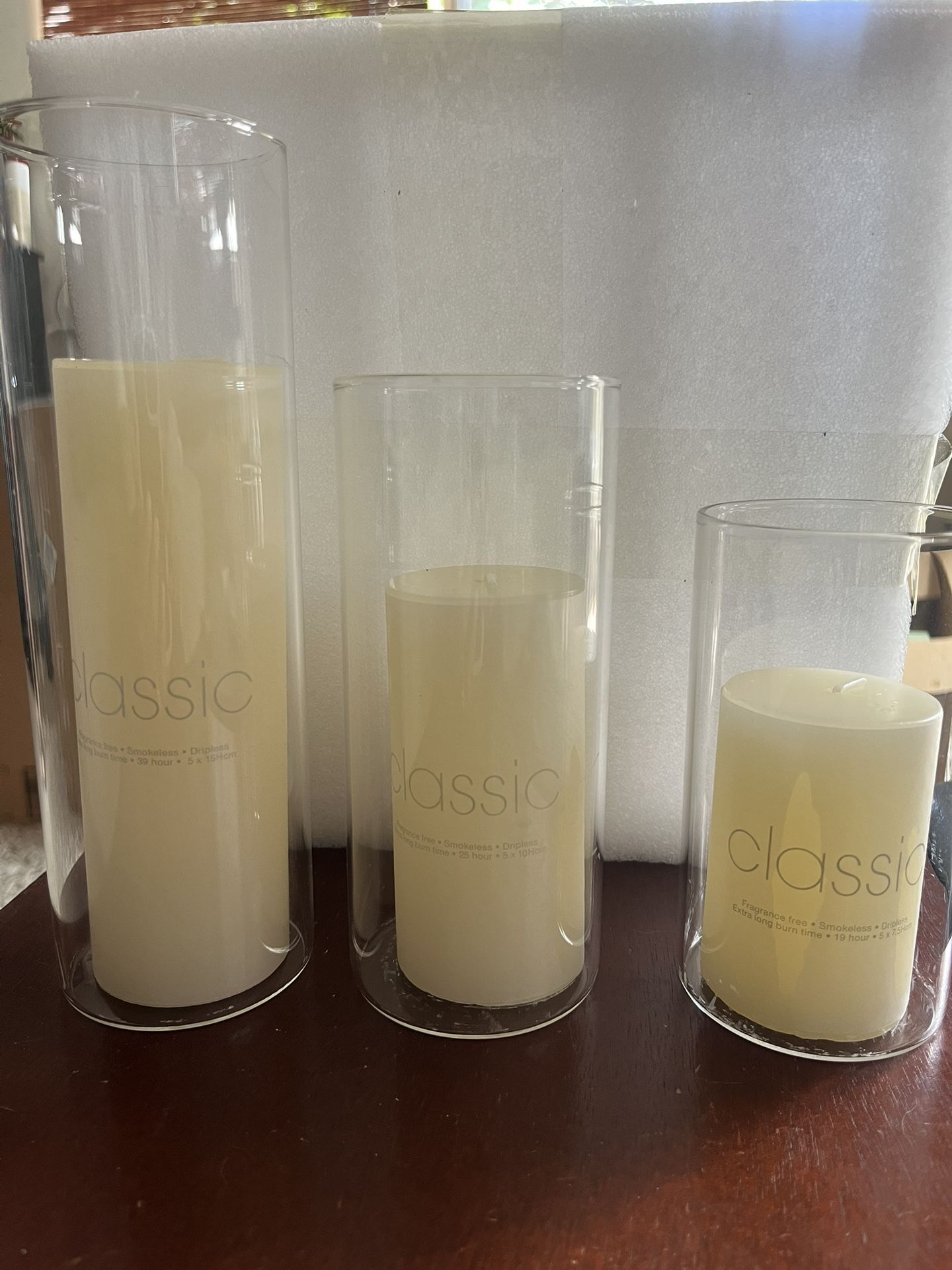 Set of 3 Pillar Candles and Glass Cylinder Vases Clear Cylinder CandleHolders