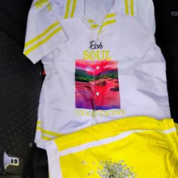 Couple left hmu men's rich$oul nylon short sets available $80 each 
💪💯

Yellow: small
Blue: medium,2x
Red: 2x
Black: 2x