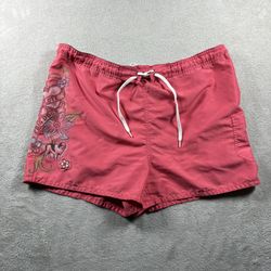 Vintage Big Dogs Shorts Women’s Size Medium Pink Tattoo Floral Drawstring #3A
