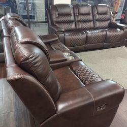 New Genuine Leather Sofa And Loveseat With Power Recliners And Power Headrest