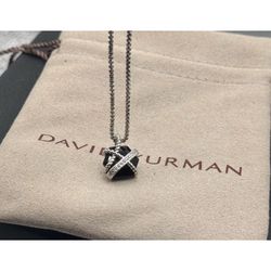 David Yurman Cable Wrap Black Onyx & Diamonds .925 Sterling Silver Necklace