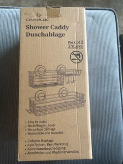 LEVERLOC Shower Caddy Set of 2 No Drill Metal Bathroom Organizer Wall Mounted Reusable Storage Rack