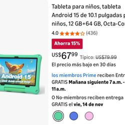 Callsky-Kids
Kids Tablet, 10.1-inch Android 15 Tablet for Children, 12GB+64GB, Octa-Core, 6000mAh Battery, WiFi 6, Pre-installed Kids Apps, Parental C