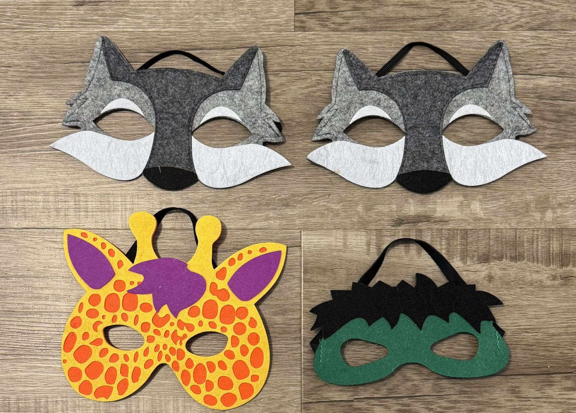 🐺🦒🐲  Kids Felt Face Masks: Wolves, Giraffe, Monster (brand new)