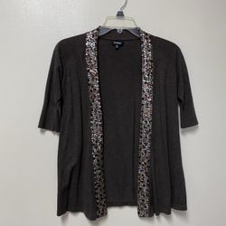 Women’s EXPRESS 100% thin soft cotton brown Sequin short sleeve open cardigan Sweater