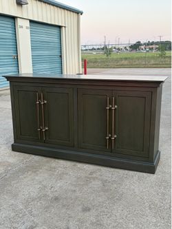 RH 20th C English Brass Bar Pull 4 Door Sideboard Restoration Hardware