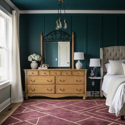 Large Wood Vanity Dresser w/ Mirror – Elegant Bedroom Piece